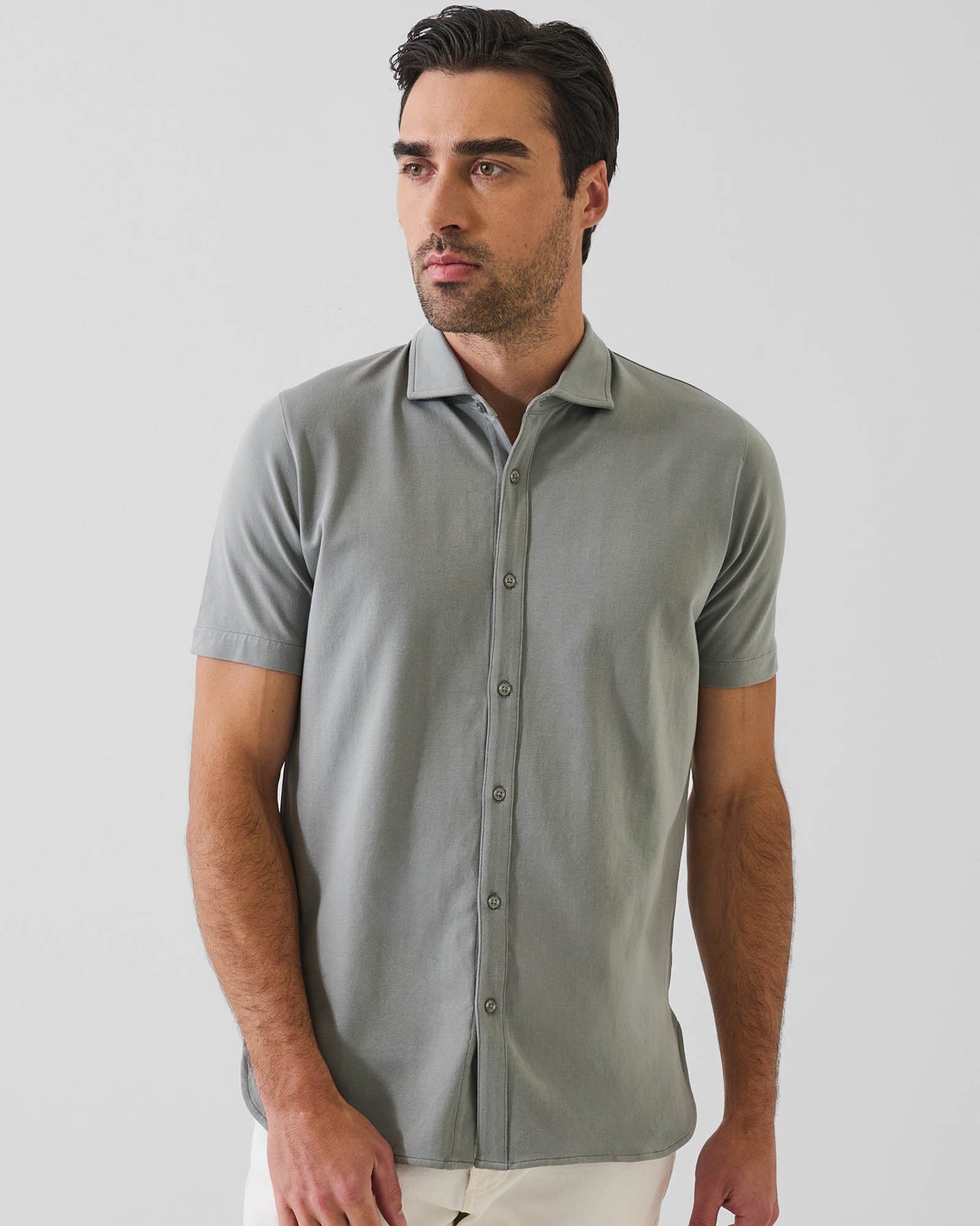Pima Cotton Stretch Button Front Shirt