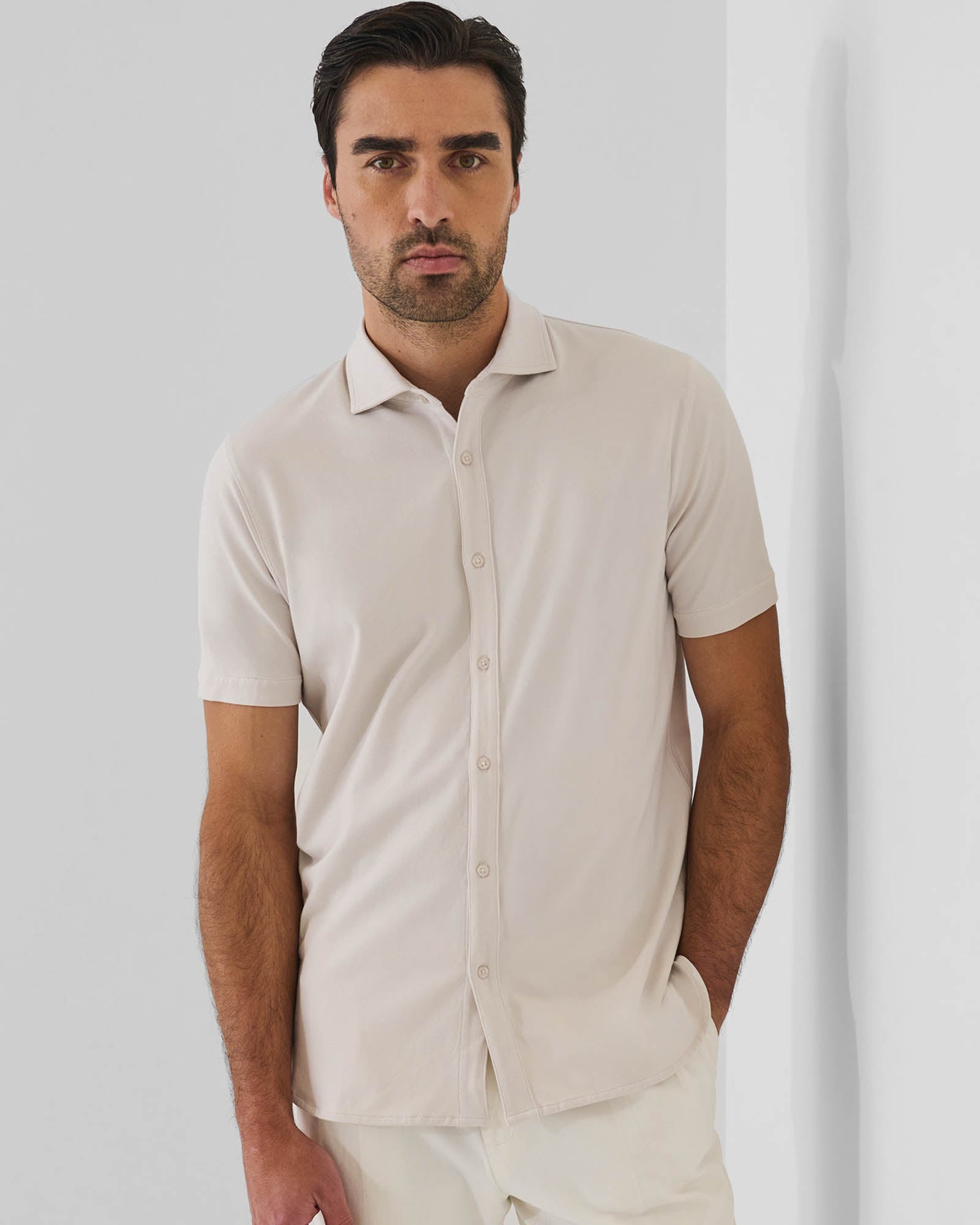 Pima Cotton Stretch Button Front Shirt