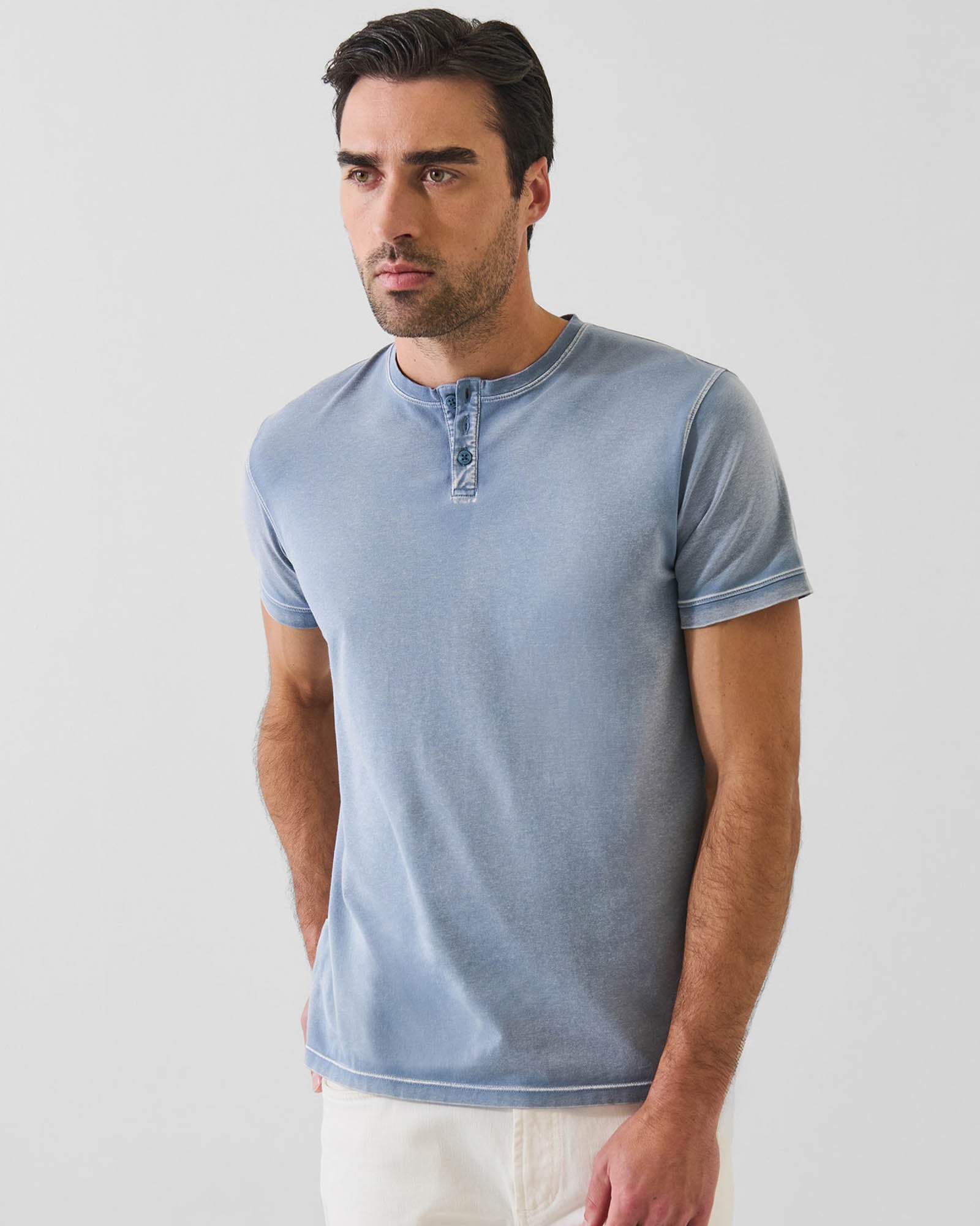 Pima Cotton Stretch Vintage Wash Henley T-Shirt