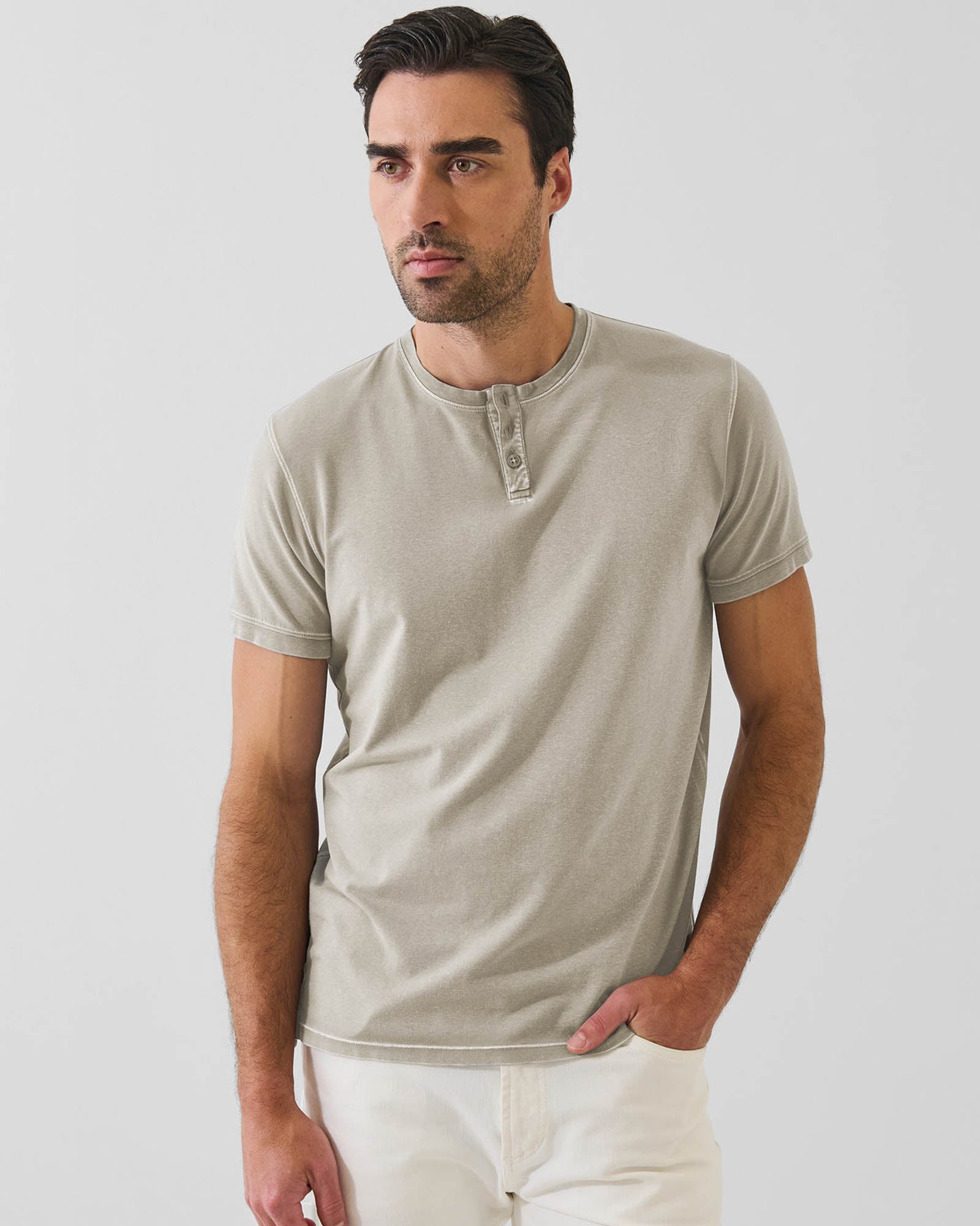Pima Cotton Stretch Vintage Wash Henley T-Shirt