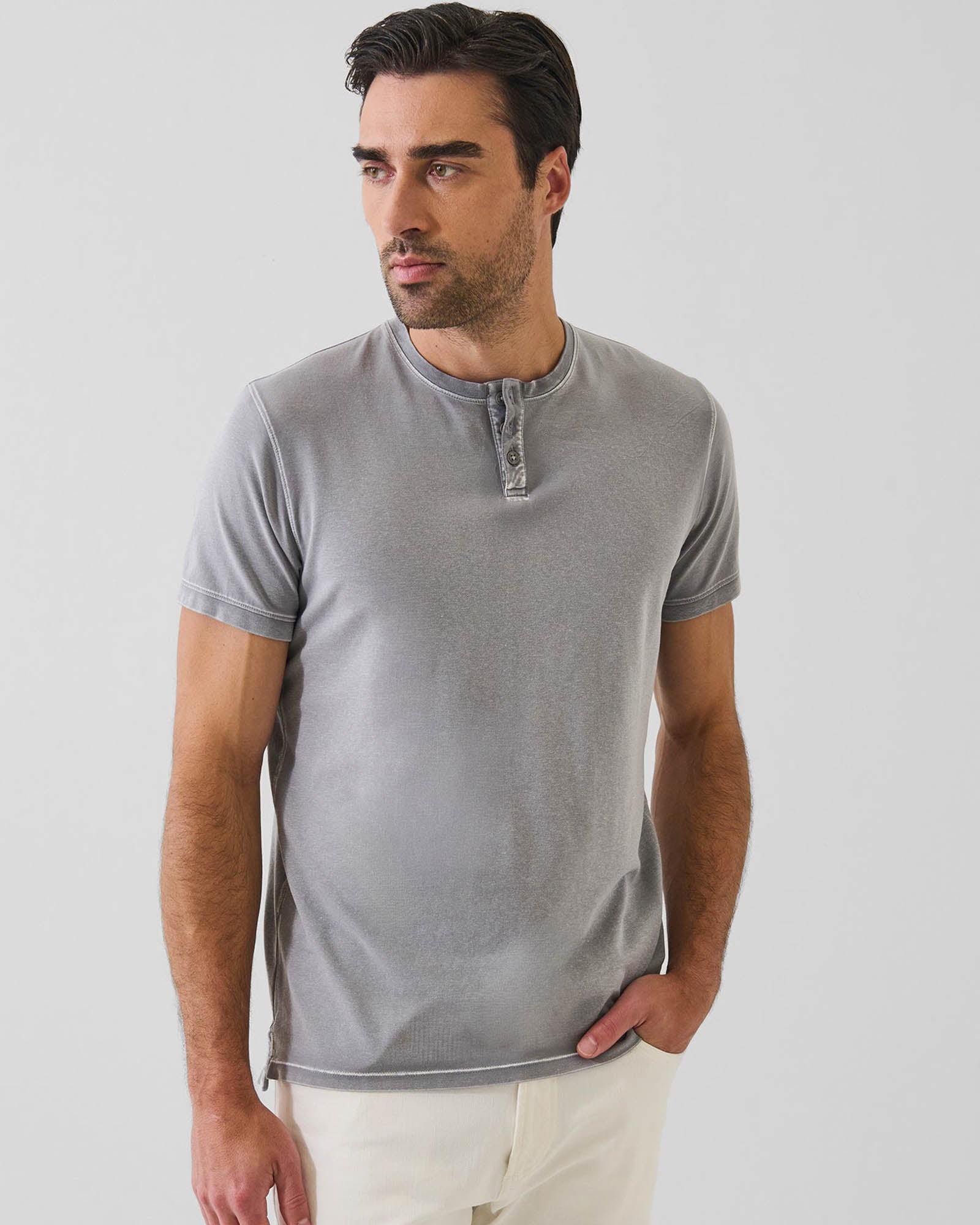 Pima Cotton Stretch Vintage Wash Henley T-Shirt