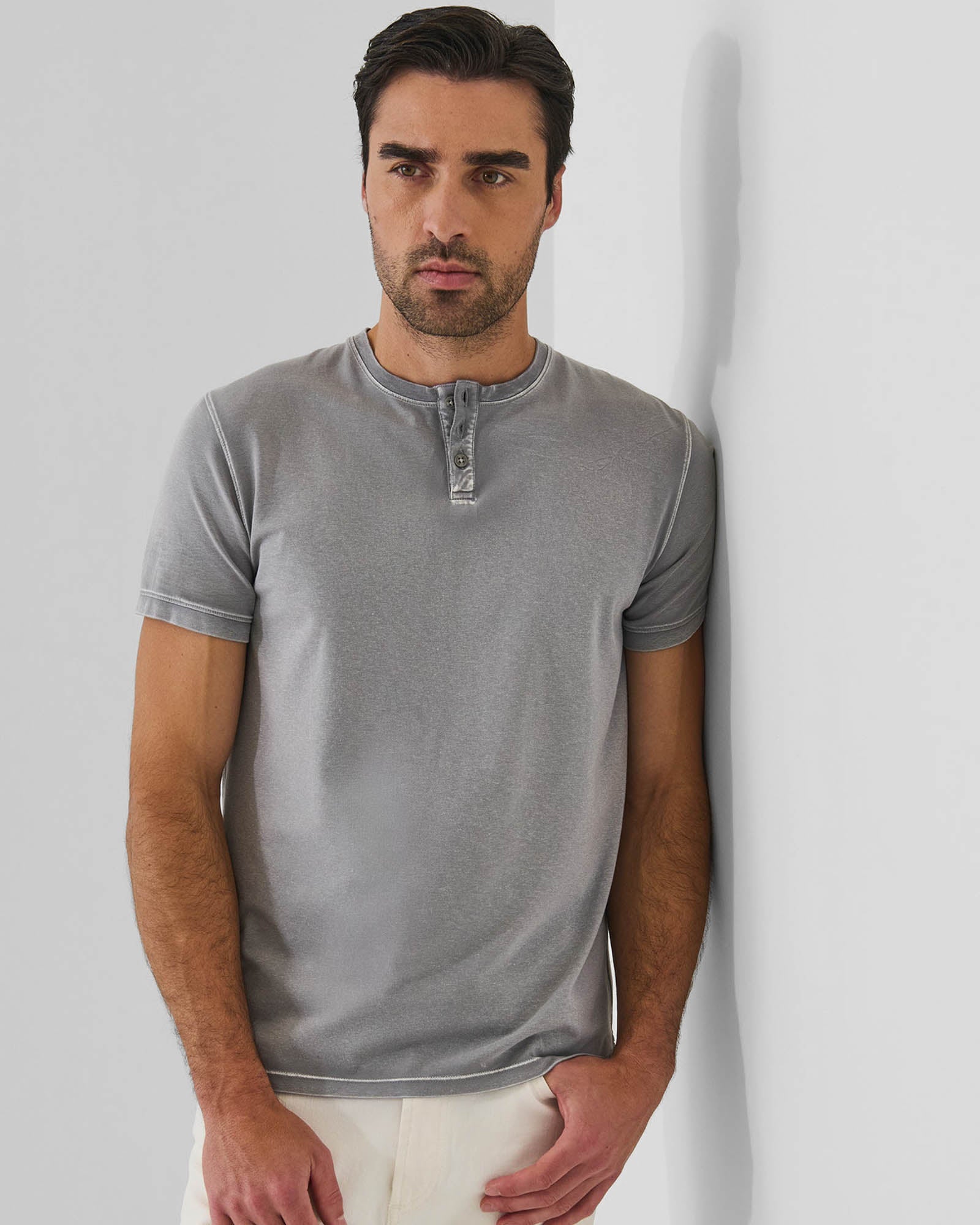 Pima Cotton Stretch Vintage Wash Henley T-Shirt