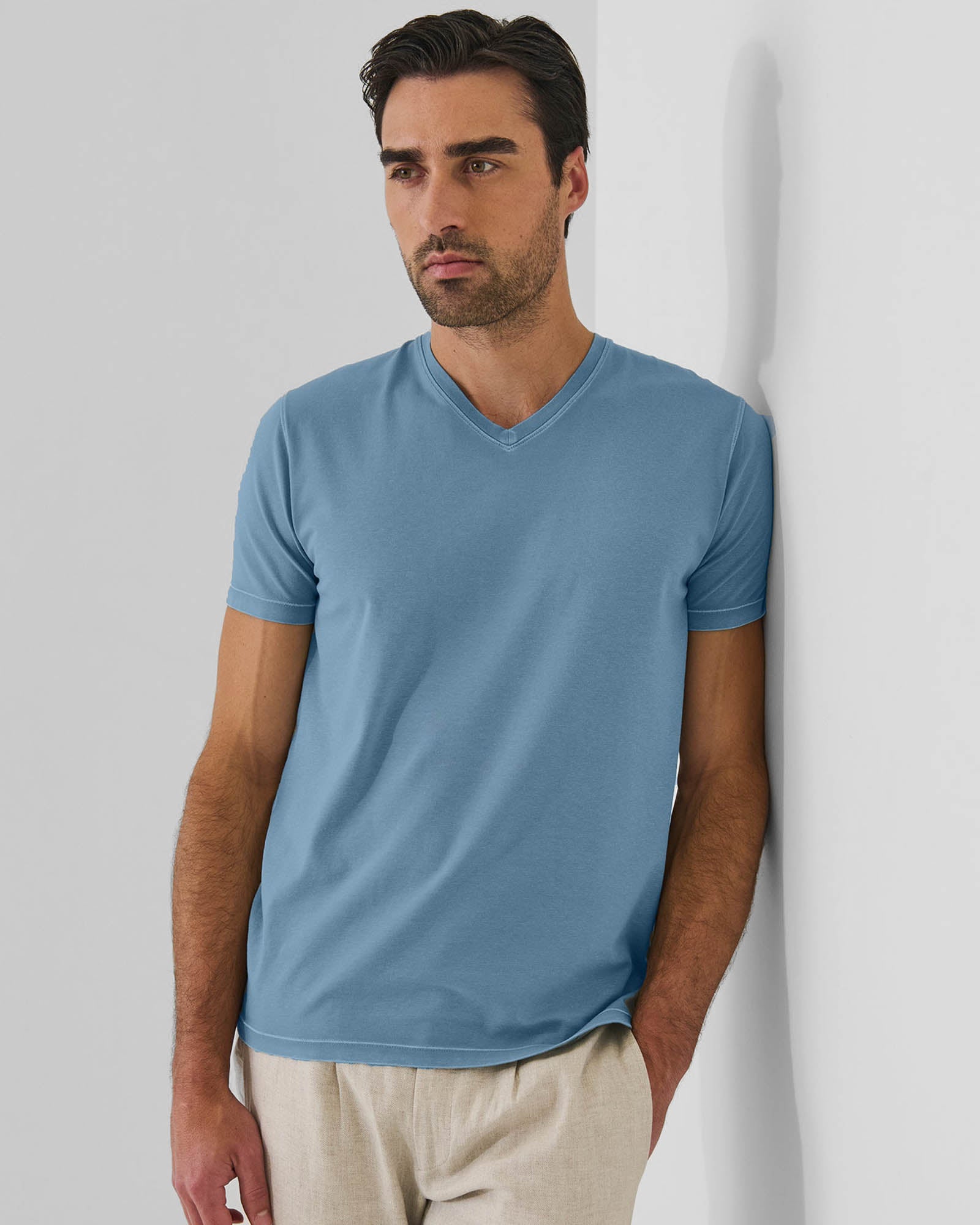 Pima Cotton Stretch Vintage Wash V-Neck T-Shirt