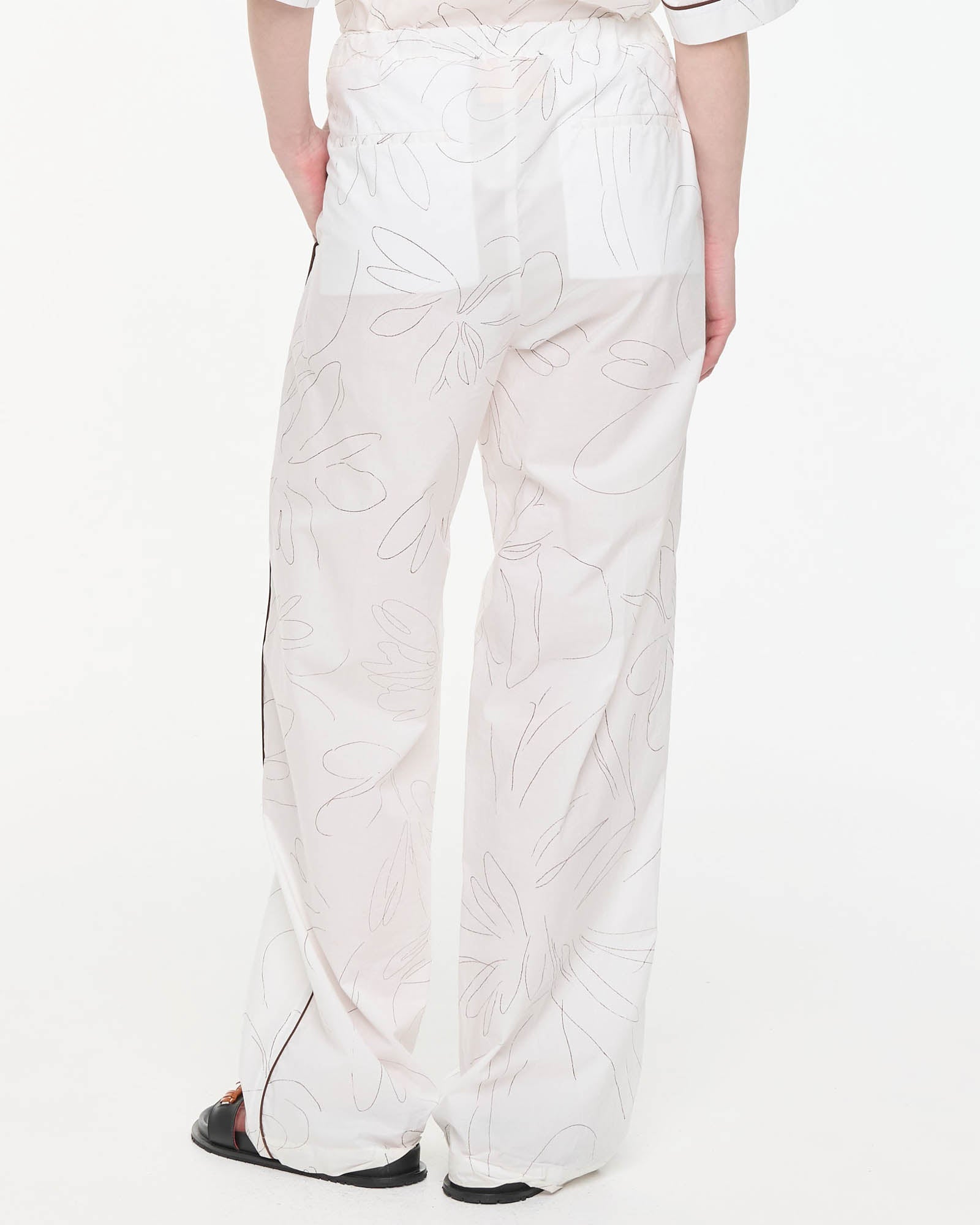 White Floral Cotton Pants