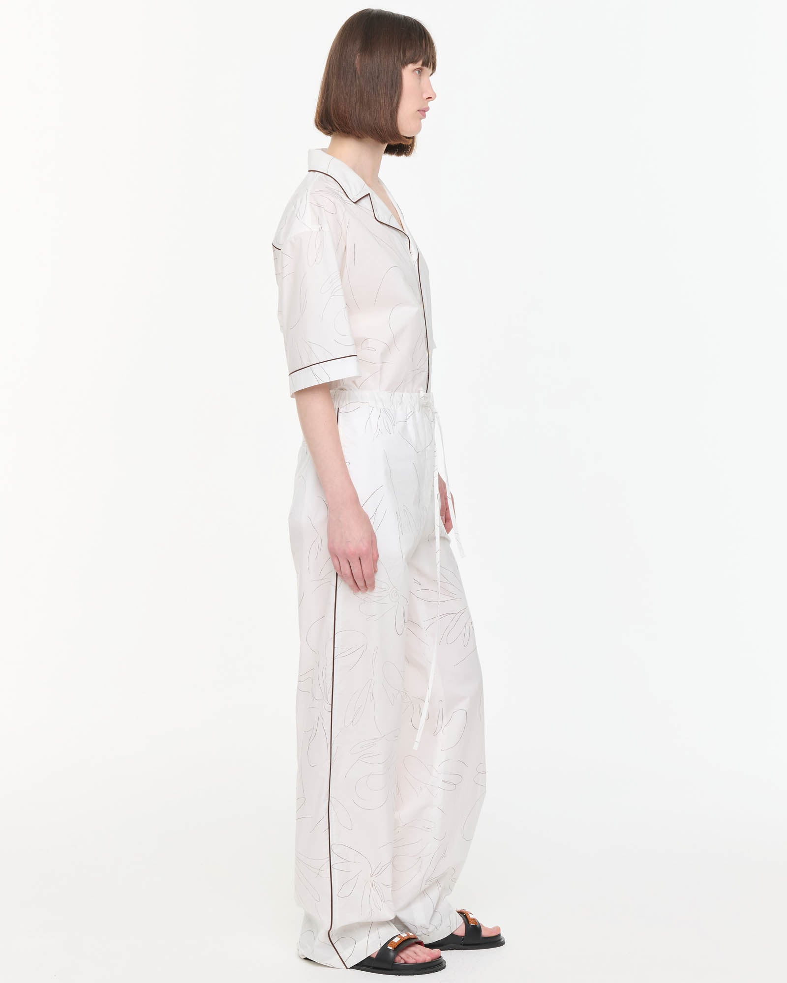 White Floral Cotton Pants