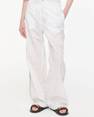 White Floral Cotton Pants