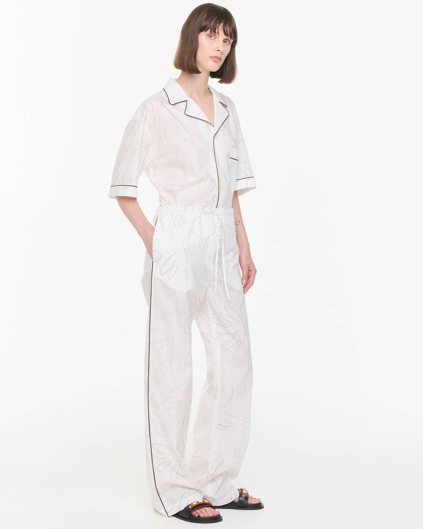 White Floral Cotton Pants