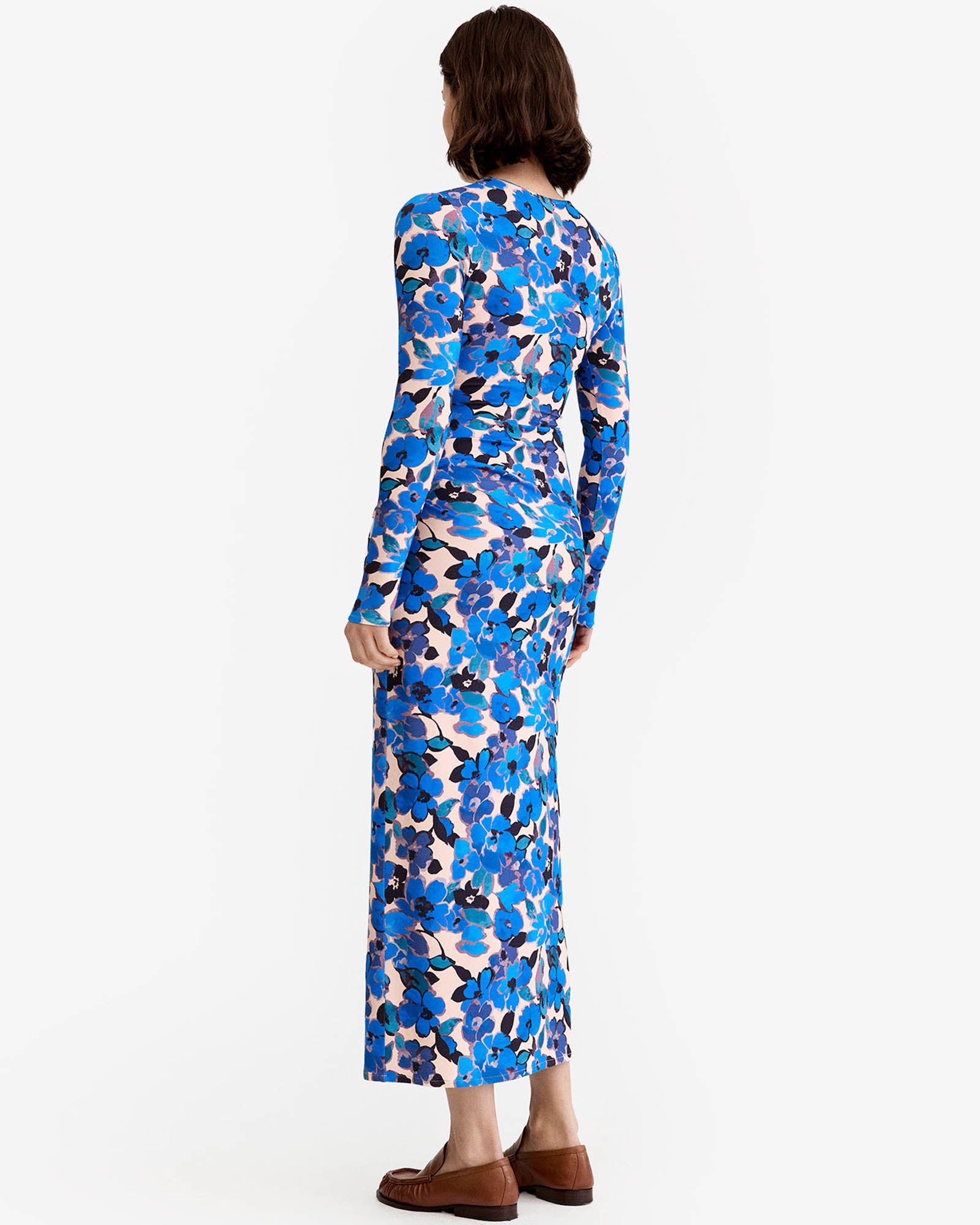 Ruched Crewneck Midi Dress