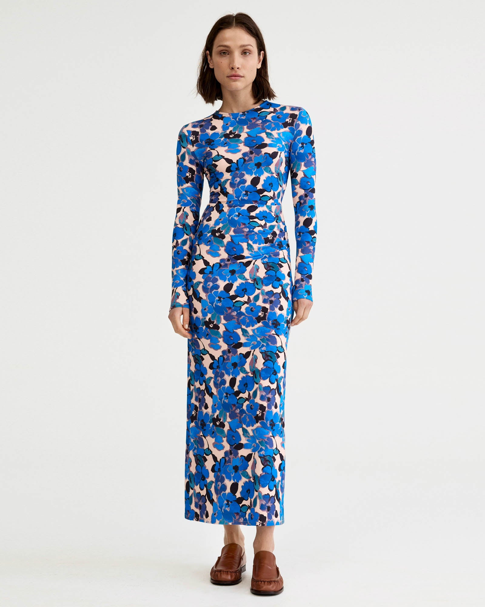 Ruched Crewneck Midi Dress