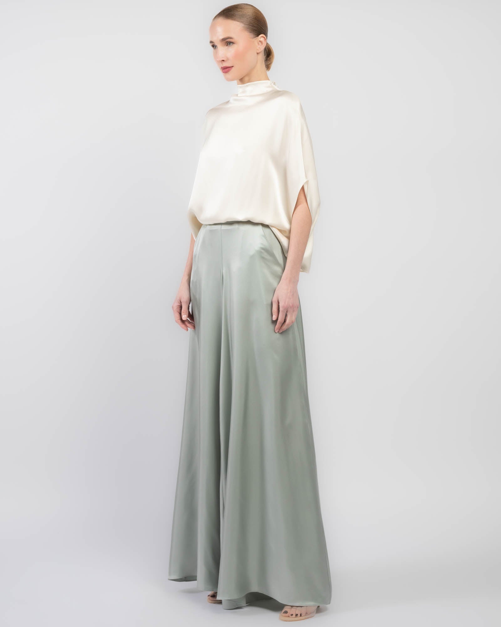 Silk Twill Wide Leg Pants