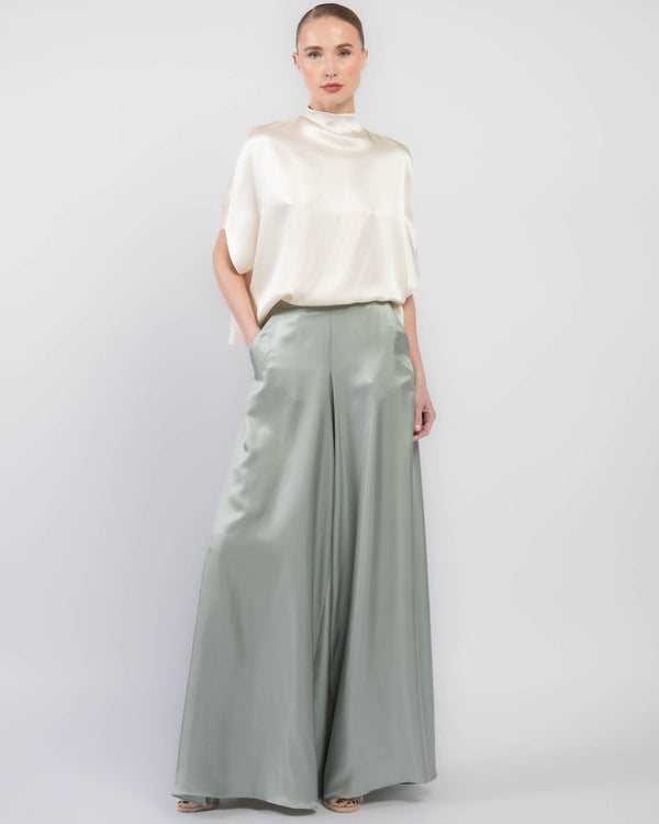 Silk Twill Wide Leg Pants
