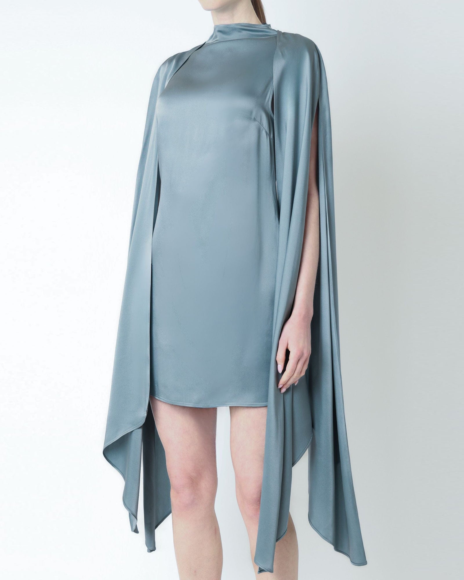 Satin Cape Sleeve Mini Dress