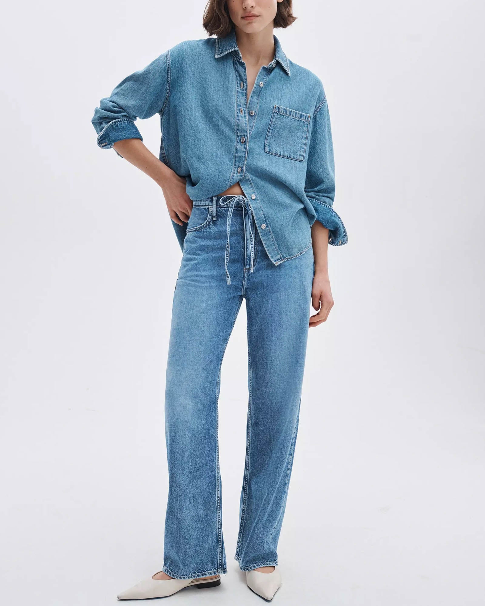 Phoebe Drawstring Wide-Leg Jeans