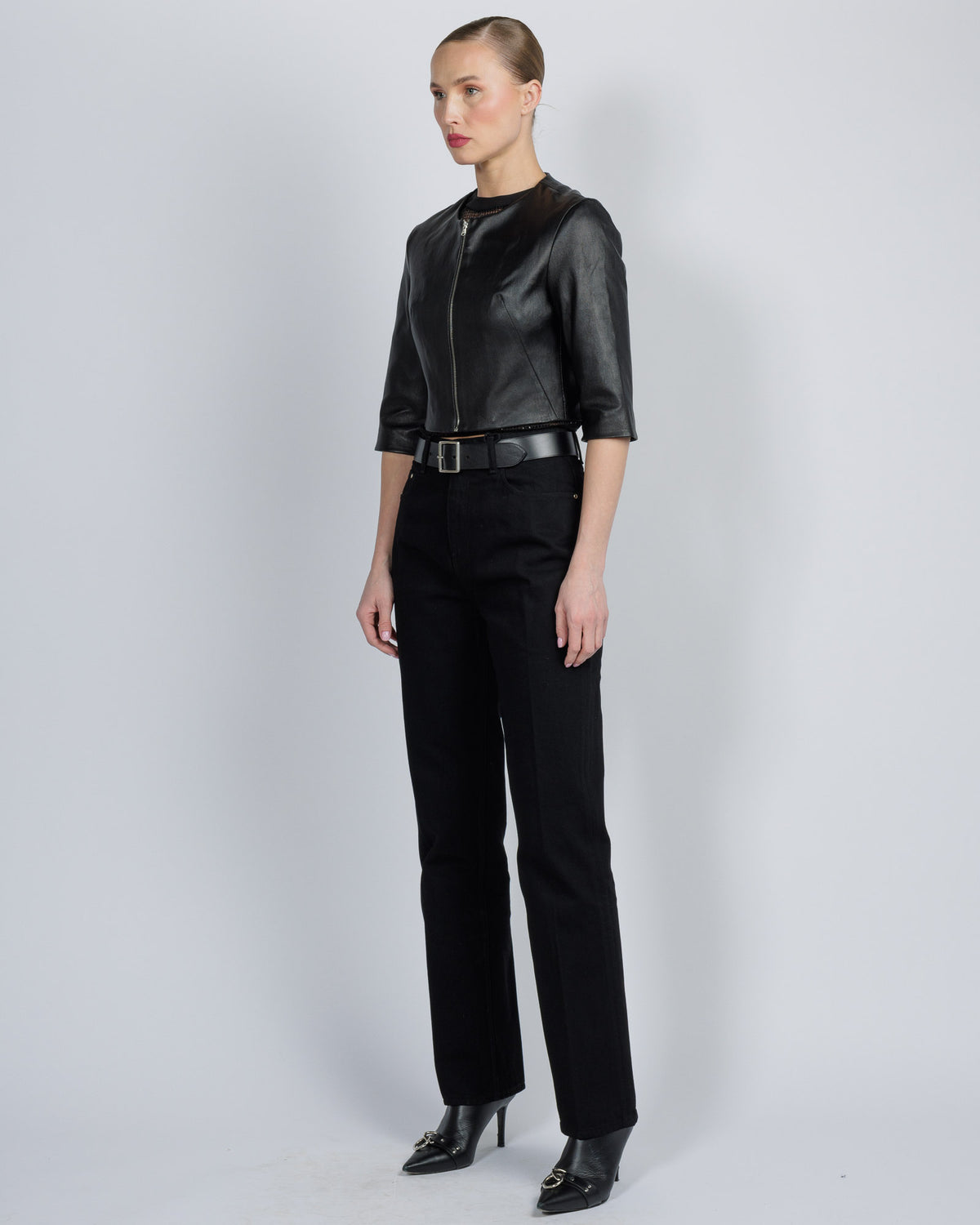 SUSAN BENDER Crop Leather Jacket
