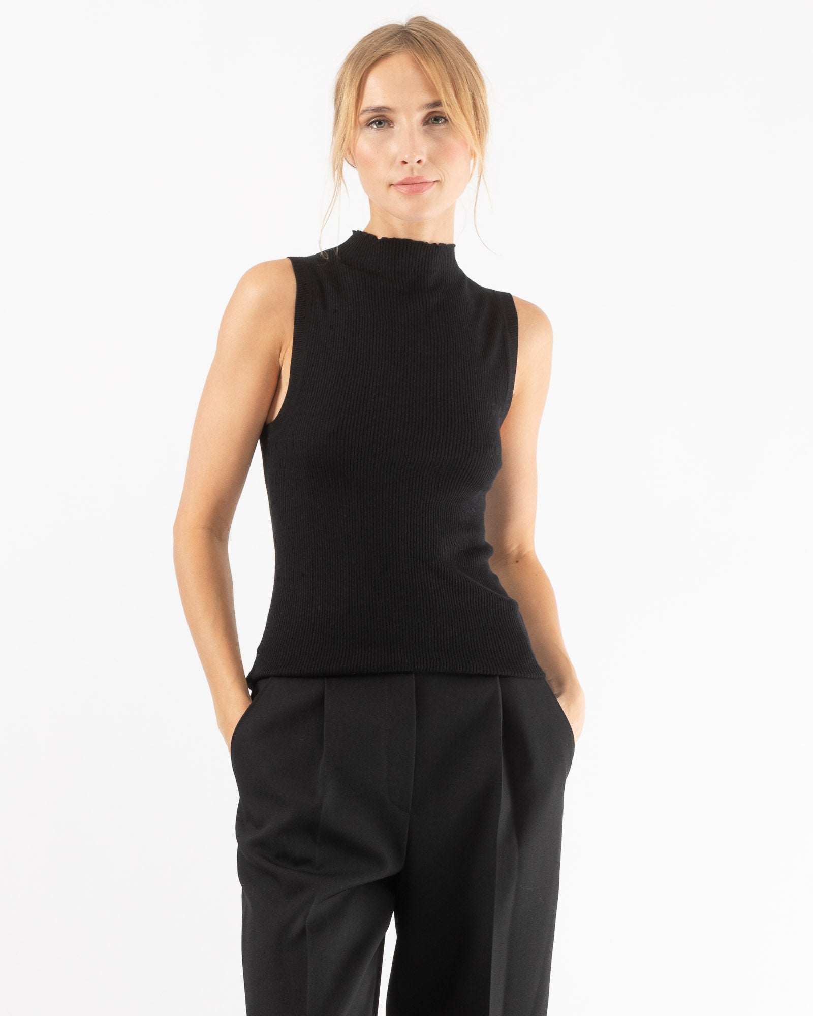 Black High Neck Knitted Sleeveless Top