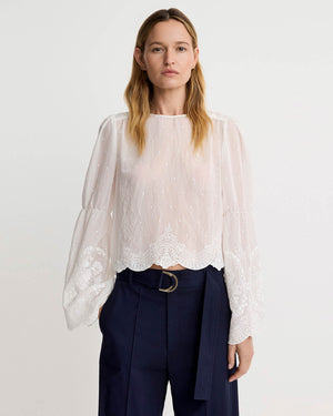 Embroidered Bell Sleeve Blouse