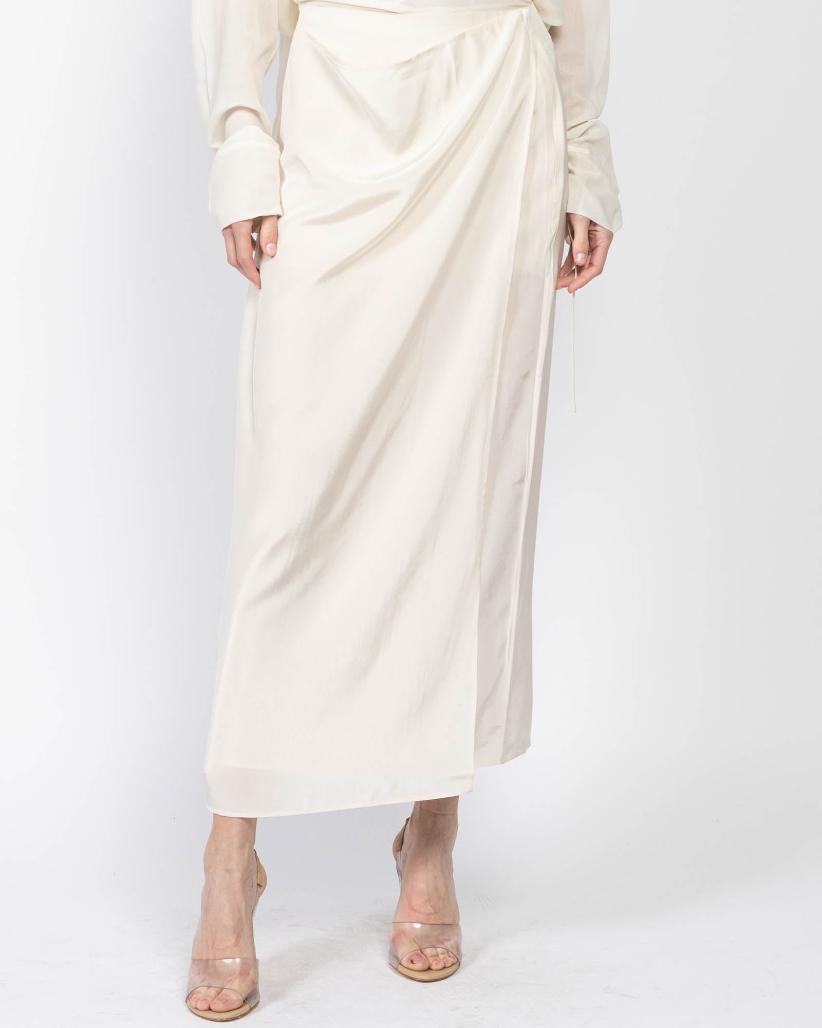 White drape wrap skirt top