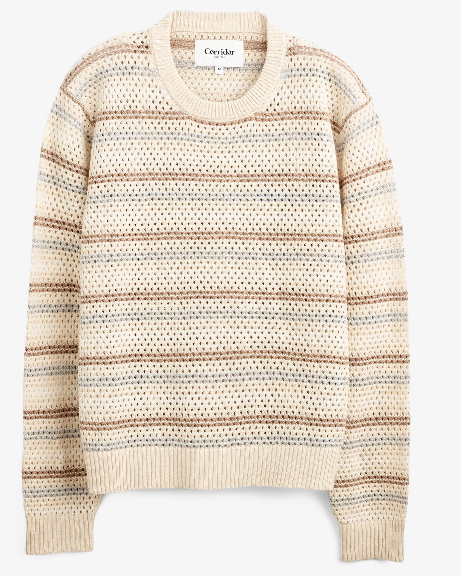 Linen Stripe Pointelle Crewneck