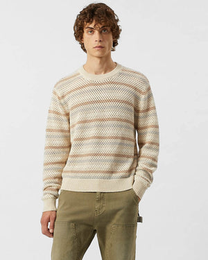 Linen Stripe Pointelle Crewneck