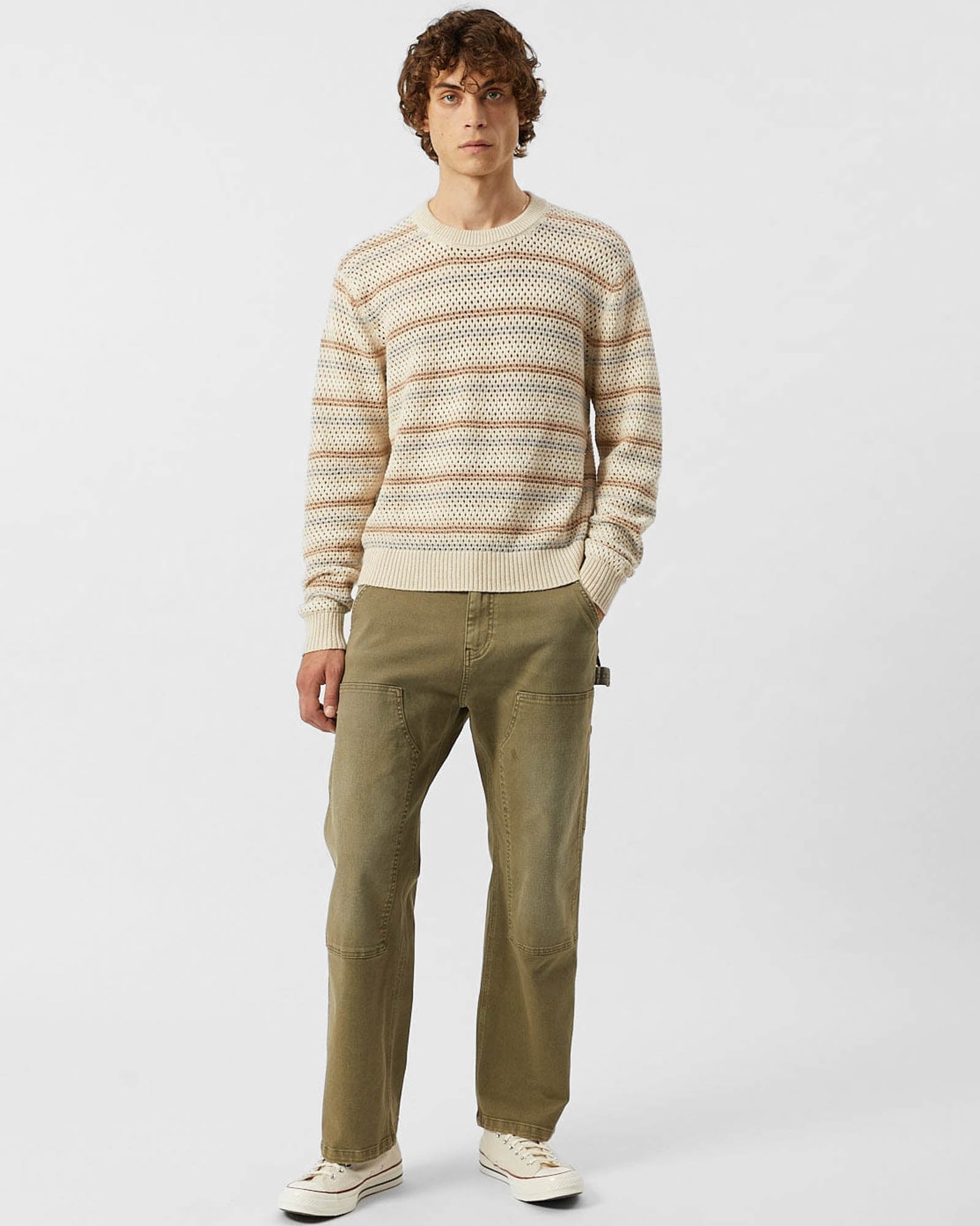 Linen Stripe Pointelle Crewneck