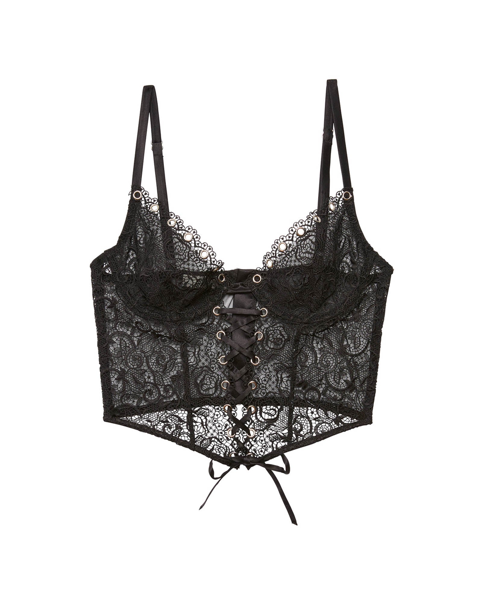 FLEUR DU MAL Grommet Embroidery Lace Bustier