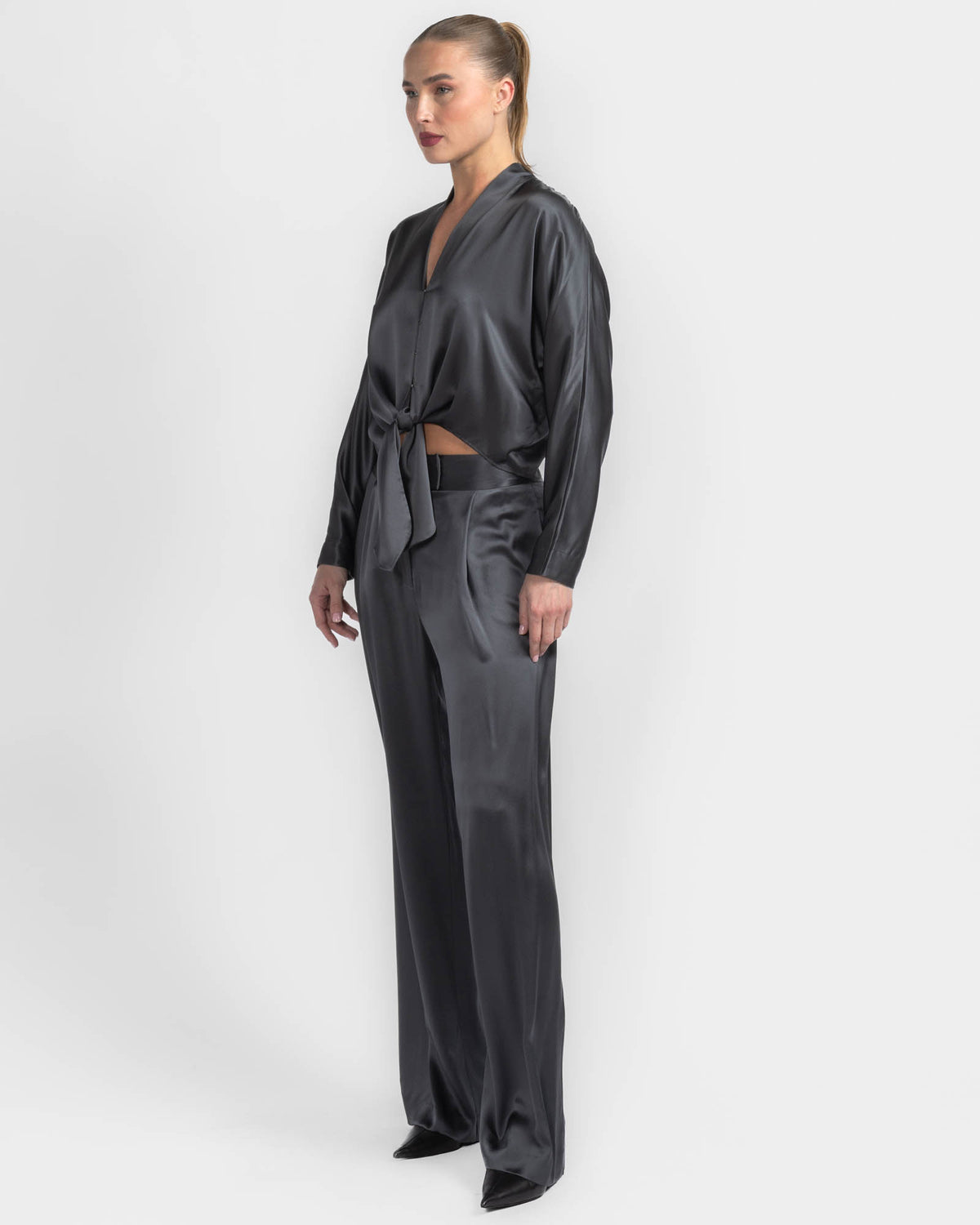 Long Sleeve Front Tie Blouse