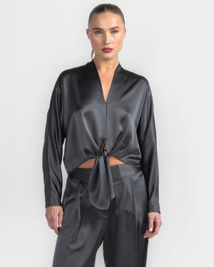 Long Sleeve Front Tie Blouse