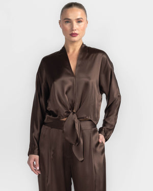 Long Sleeve Front Tie Blouse