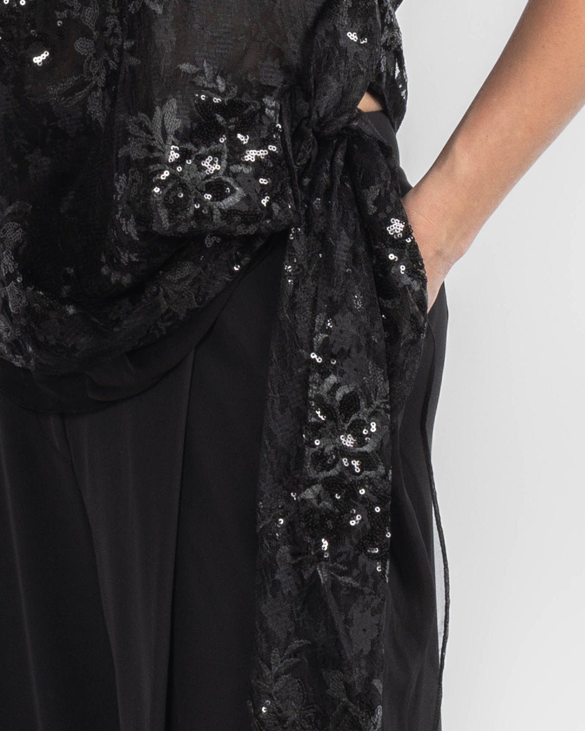 Lace Asymmetrical Drape Top