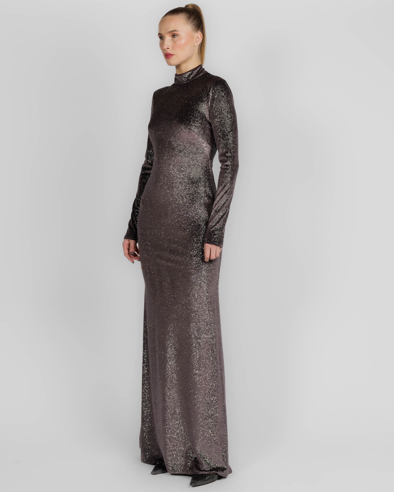 Open Back Long Sleeve Gown