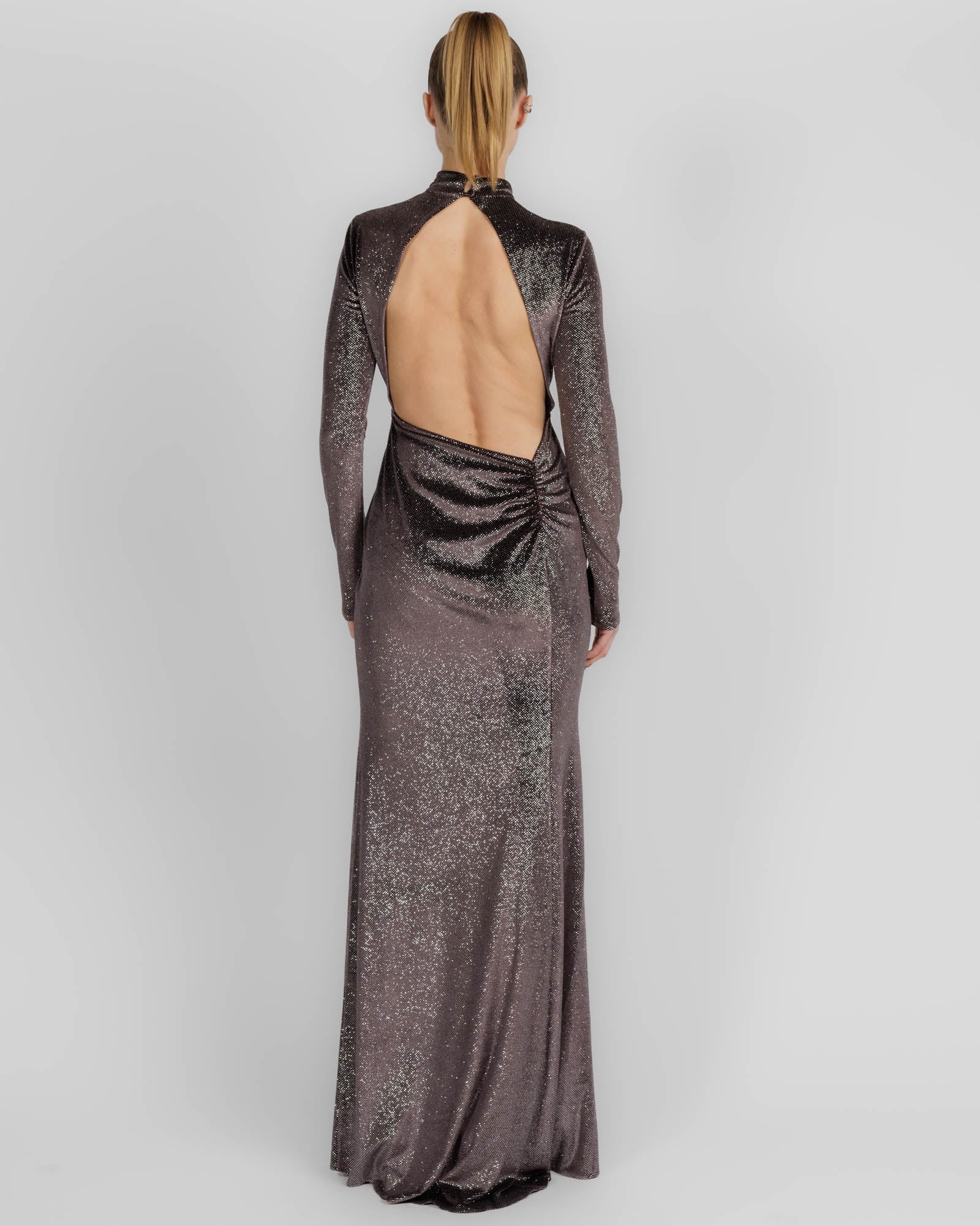 Open Back Long Sleeve Gown