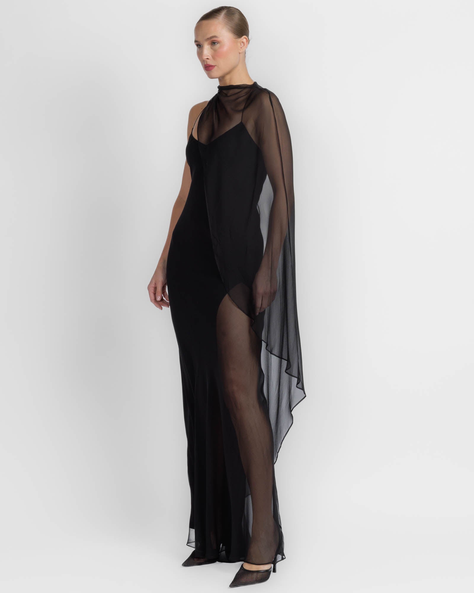 Cami Slit Cape Gown