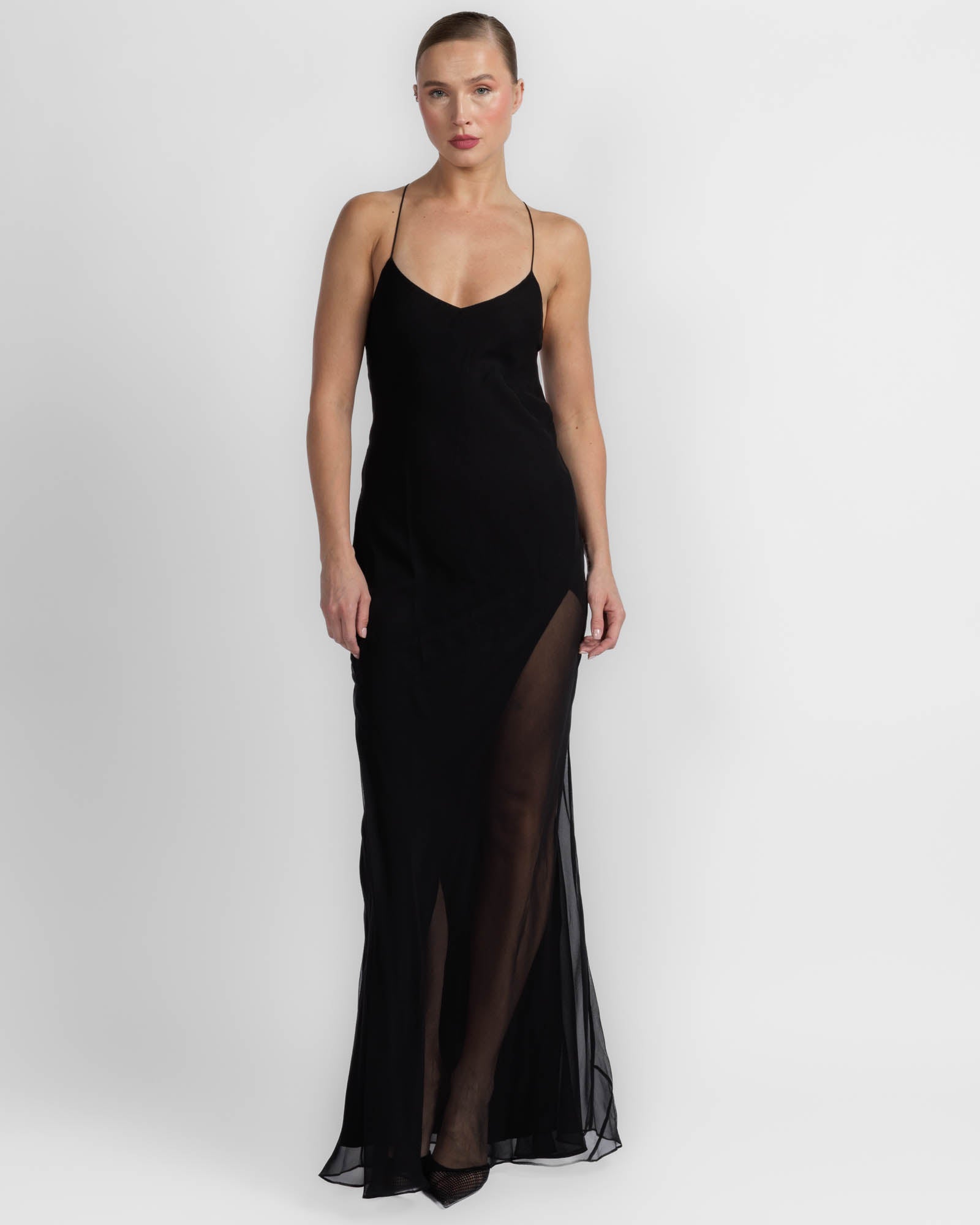 Cami Slit Cape Gown