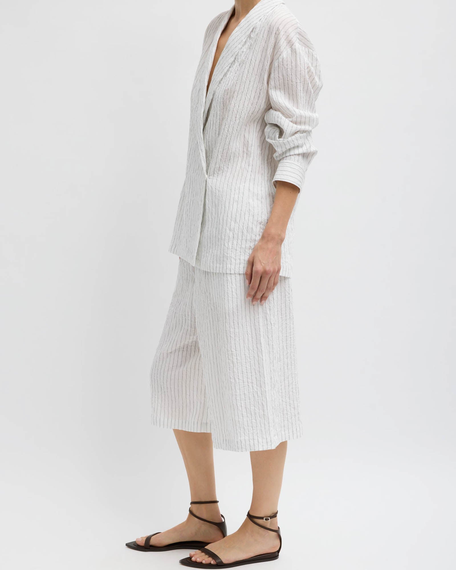 Crinkle Stripe Shawl Jacket