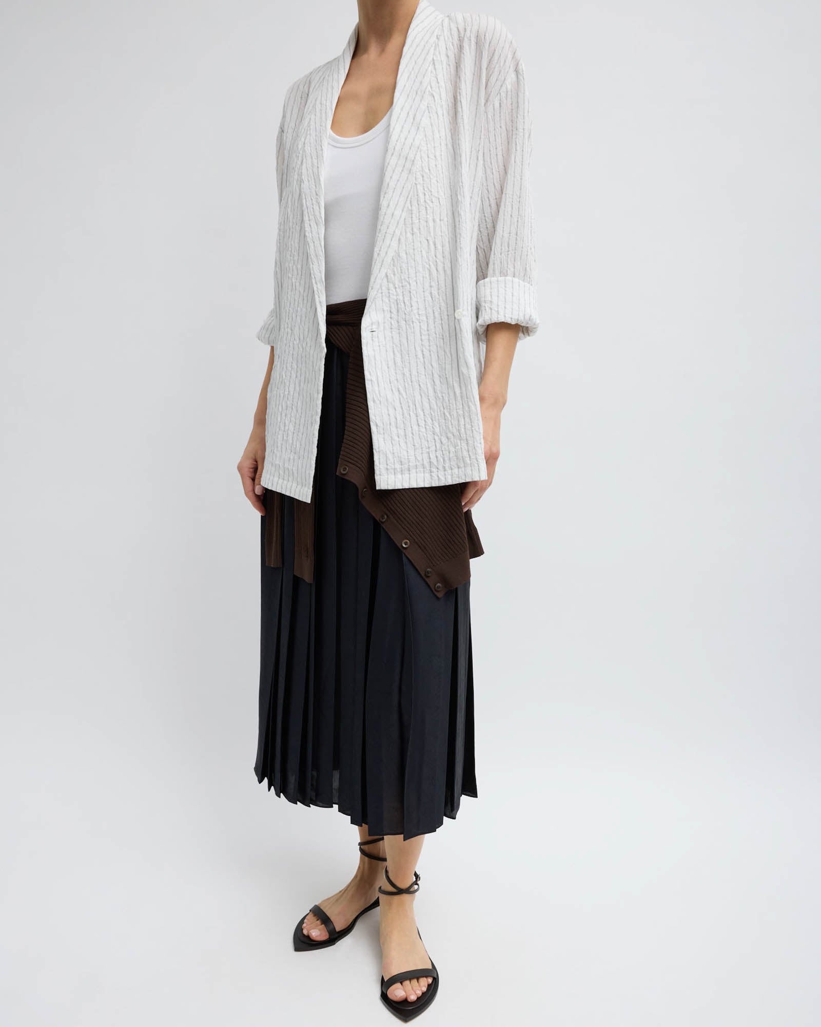 Crinkle Stripe Shawl Jacket