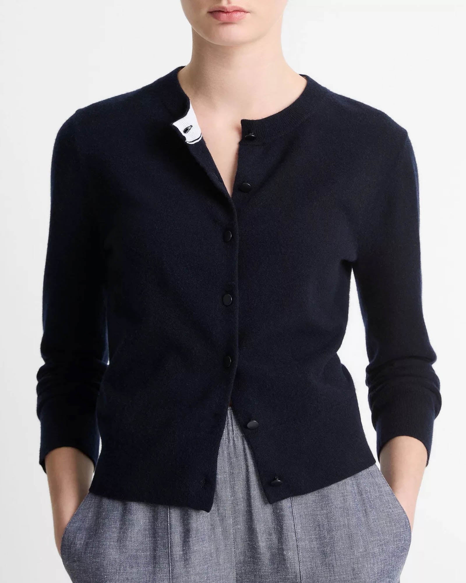 VINCE Tipped Half Moon Cardigan