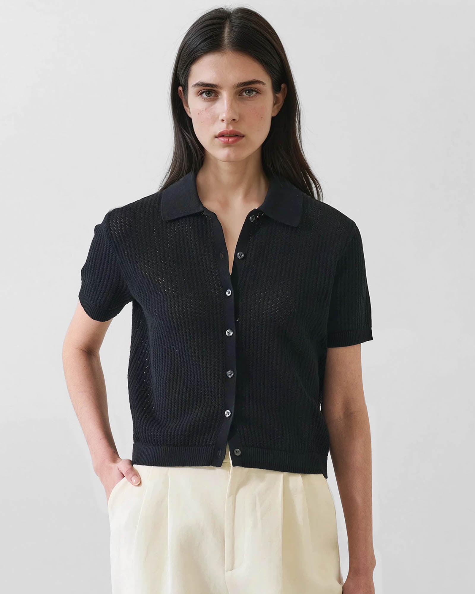Cotton Cashmere Button-up Knit