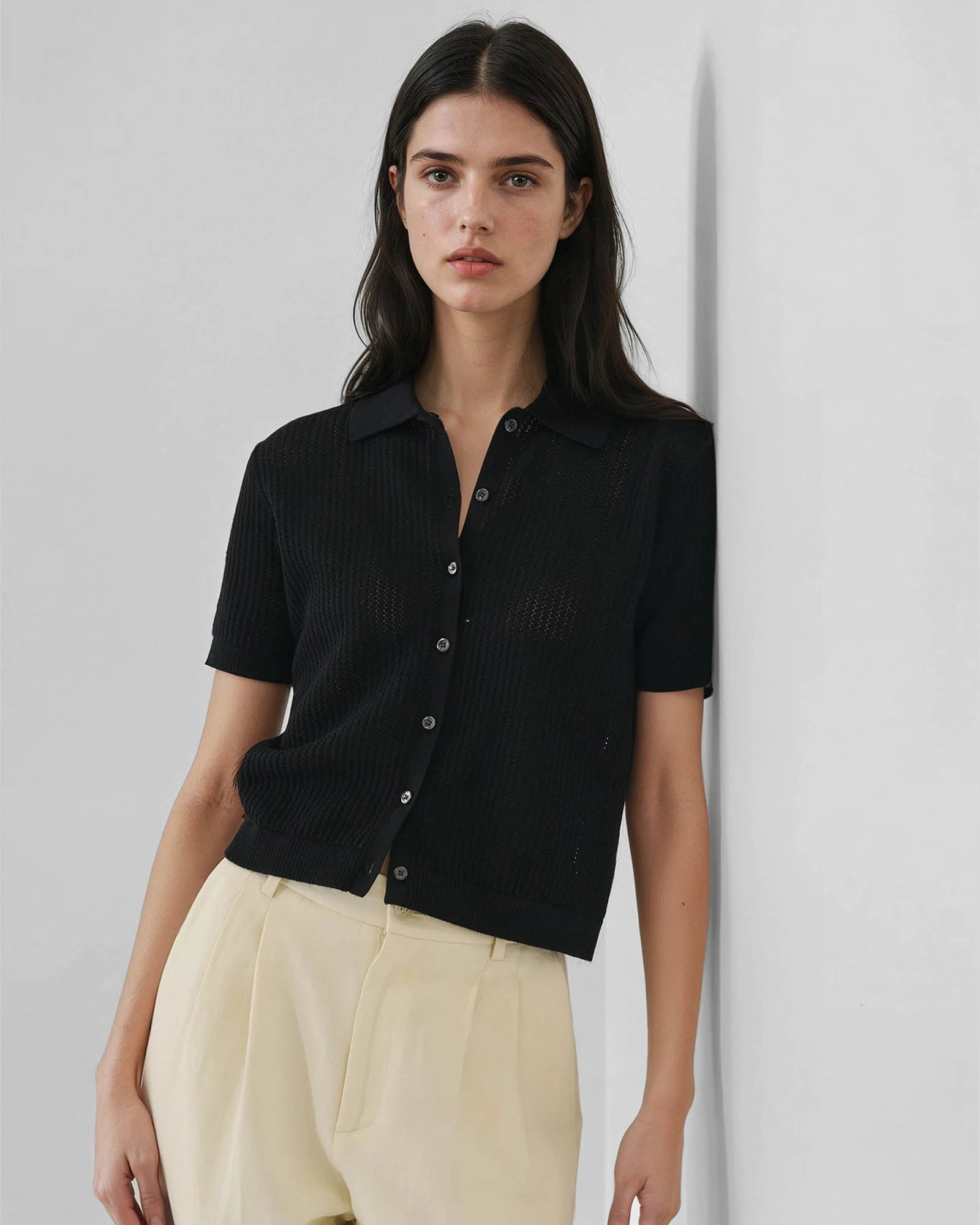 Cotton Cashmere Button-up Knit