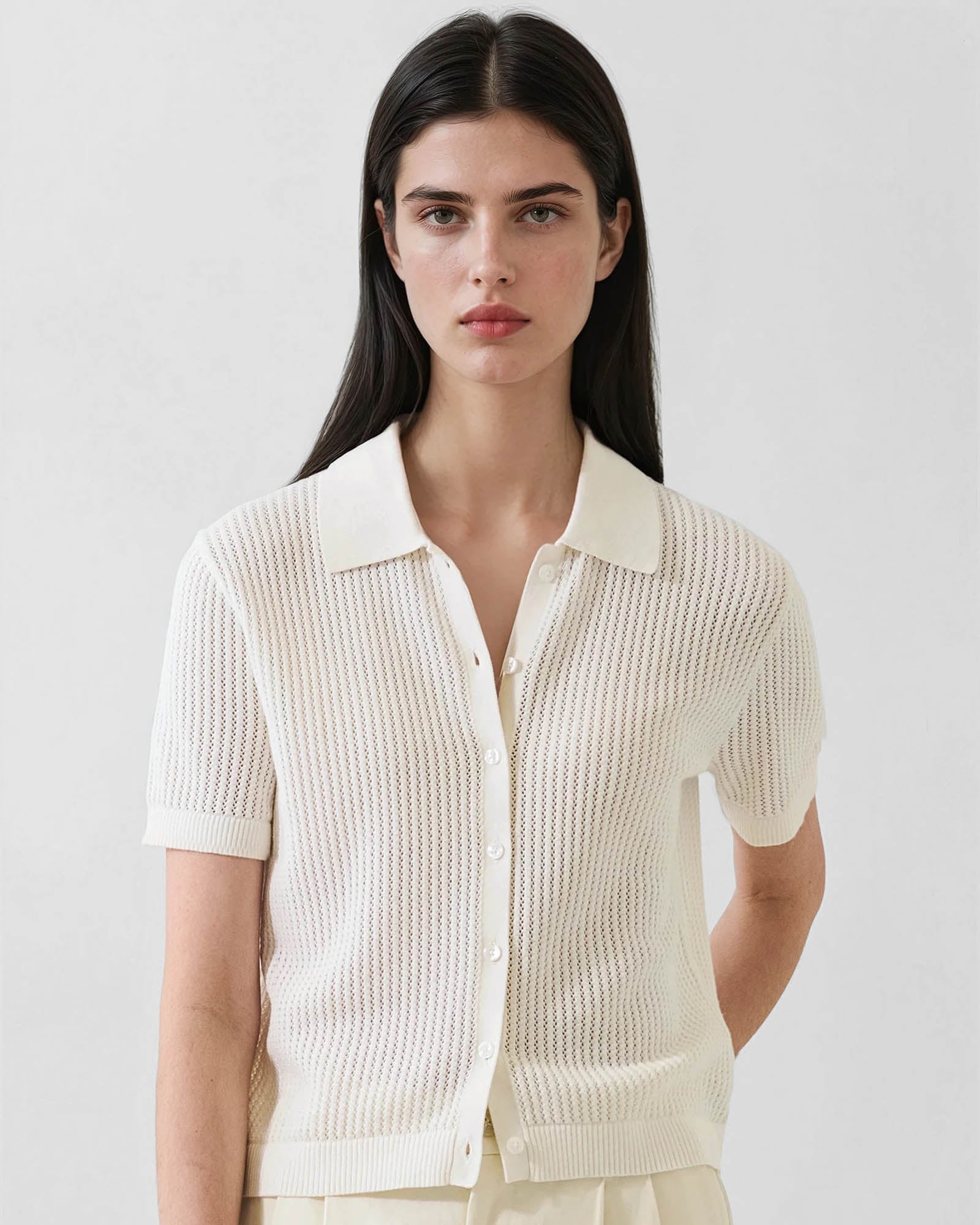 Cotton Cashmere Button-up Knit