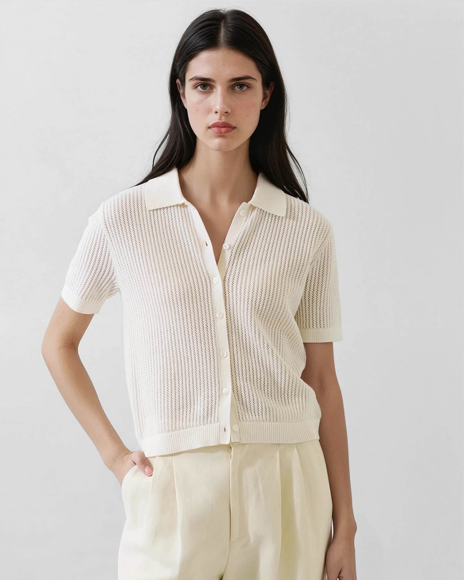 Cotton Cashmere Button-up Knit