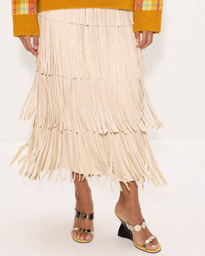 Za Za Vegan Leather Fringe Skirt