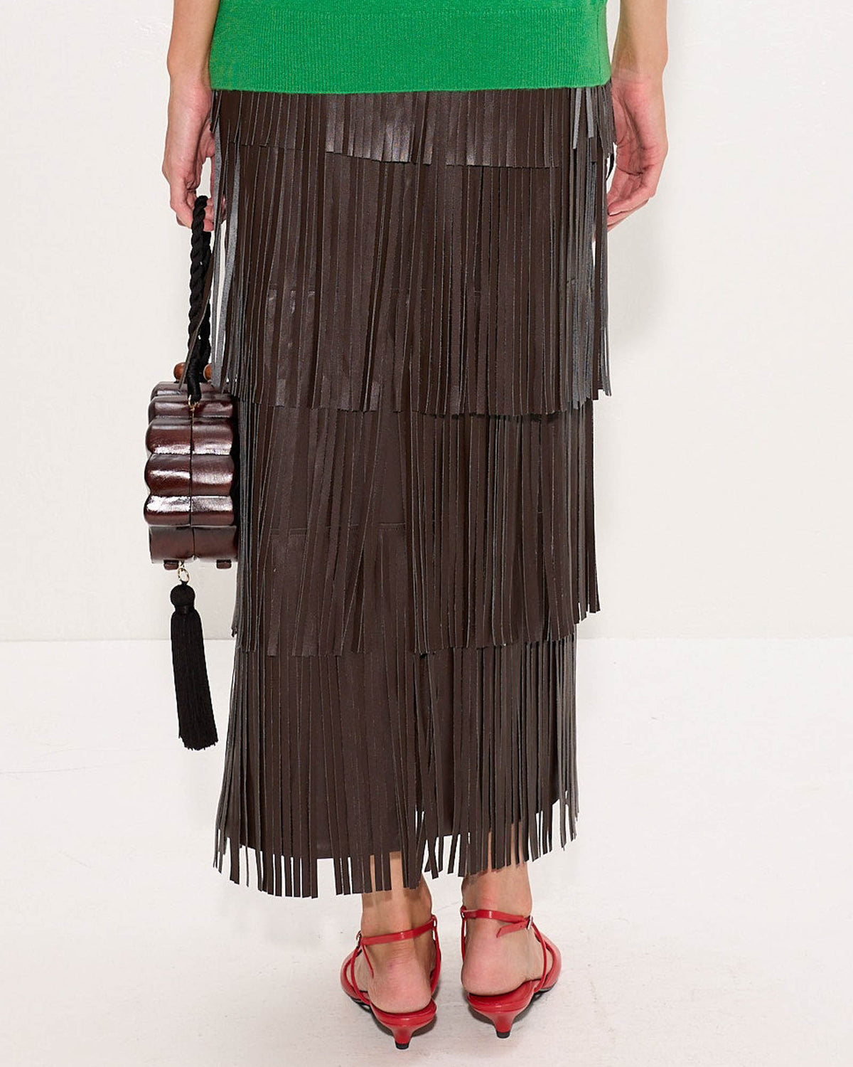 Za Za Vegan Leather Fringe Skirt