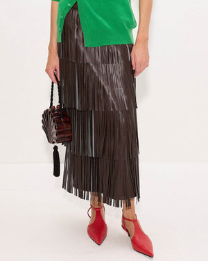 Za Za Vegan Leather Fringe Skirt