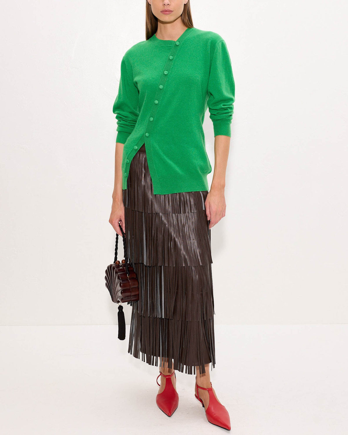 Za Za Vegan Leather Fringe Skirt