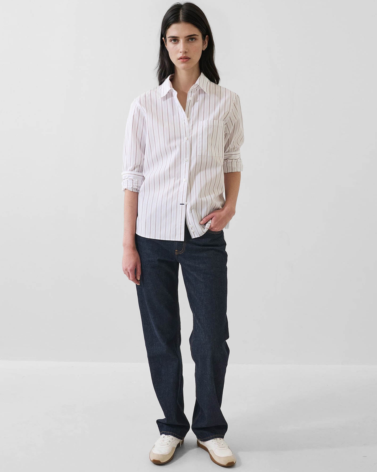 Cotton Stripe Boyfriend Pocket Shirt