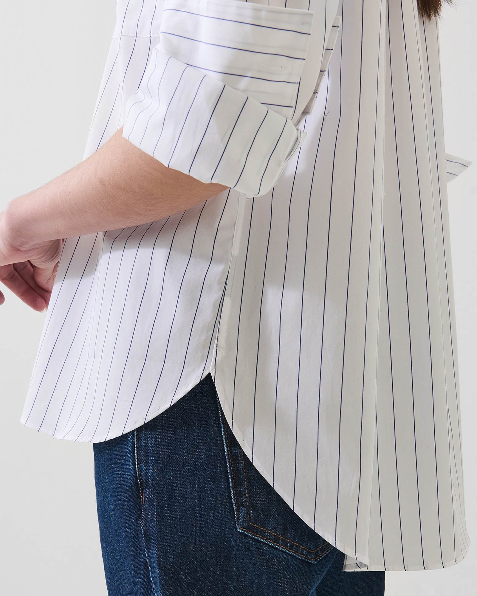 Cotton Stripe Boyfriend Pocket Shirt