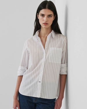 Cotton Stripe Boyfriend Pocket Shirt