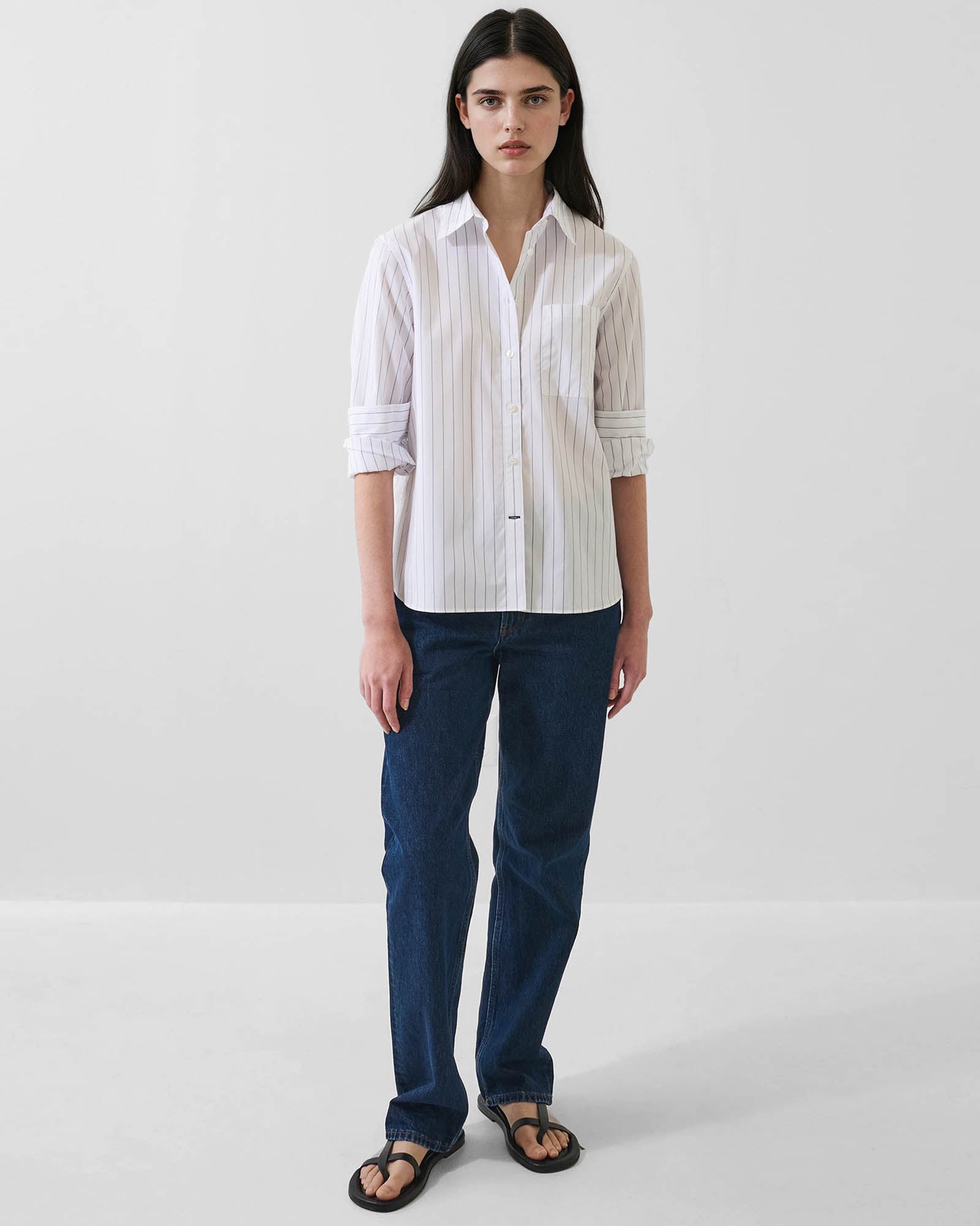 Cotton Stripe Boyfriend Pocket Shirt