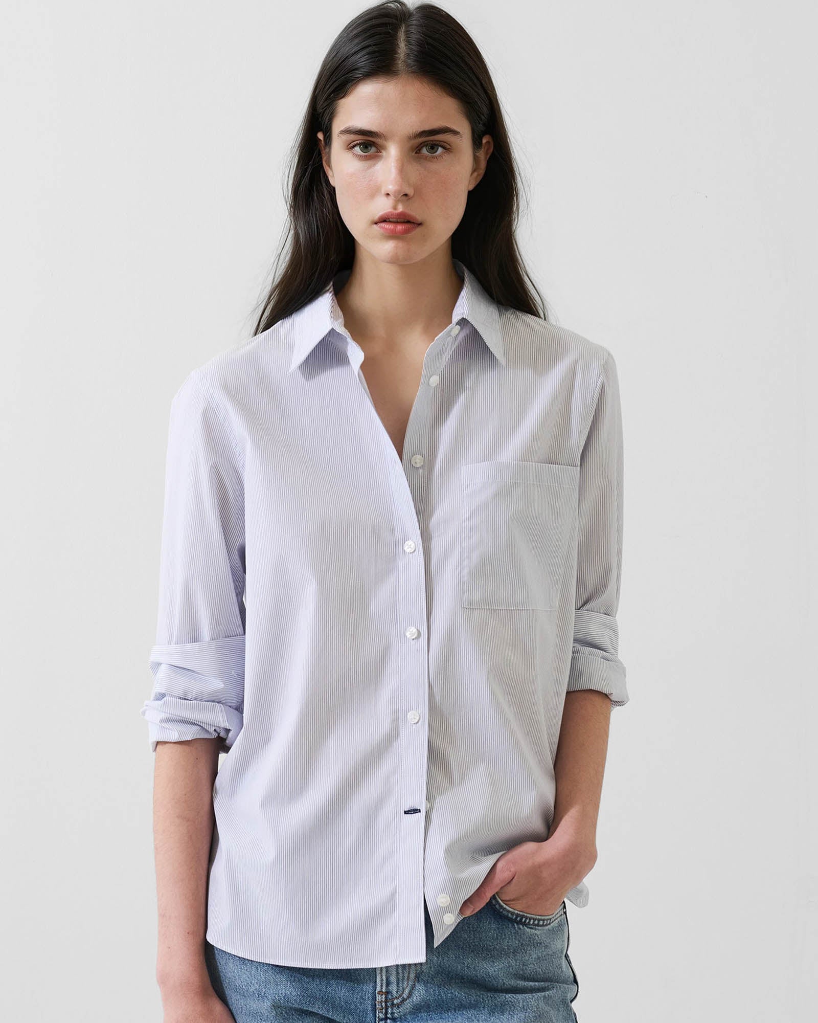 Cotton Stripe Boyfriend Pocket Shirt