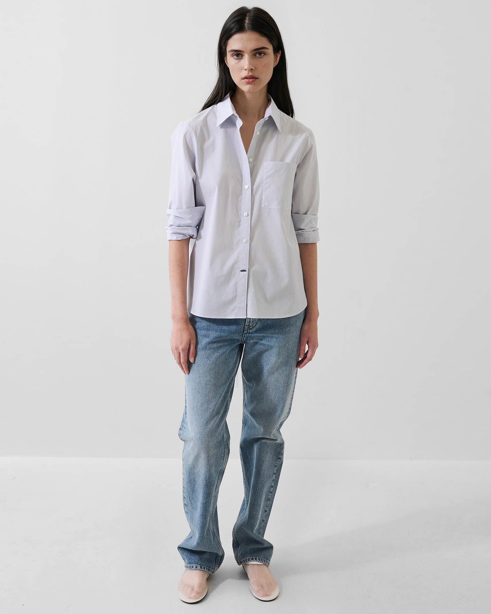 Cotton Stripe Boyfriend Pocket Shirt